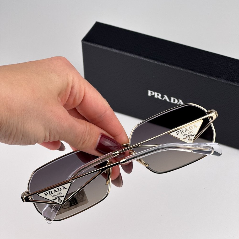 Prada PRA51S ZVN30C Sunglasses Pale Gold Gradient Blue Mirror Geometric Unisex - Picture 7 of 15